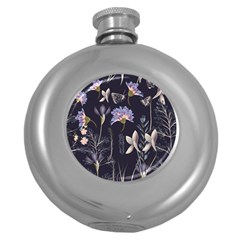 Butterflies And Flowers Painting Round Hip Flask (5 Oz) by ArtsyWishy