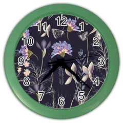 Butterflies And Flowers Painting Color Wall Clock by ArtsyWishy