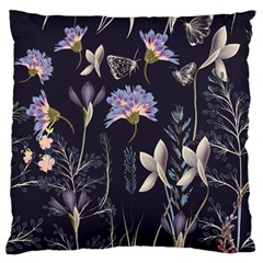 Butterflies And Flowers Painting Large Flano Cushion Case (one Side) by ArtsyWishy