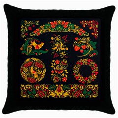 Russian Khokhloma Throw Pillow Case (black) by goljakoff