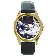 Blue Whale Dream Round Gold Metal Watch by goljakoff