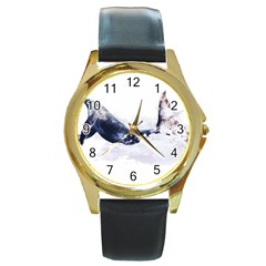 Blue Whale Dream Round Gold Metal Watch by goljakoff