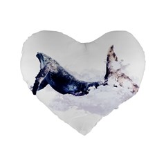 Blue Whale Dream Standard 16  Premium Flano Heart Shape Cushions by goljakoff