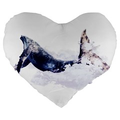 Blue Whale Dream Large 19  Premium Flano Heart Shape Cushions by goljakoff