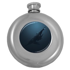 Blue Whale Family Round Hip Flask (5 Oz) by goljakoff