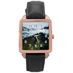 Mountain landscape Rose Gold Leather Watch  Front