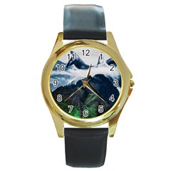 Blue Whales Dream Round Gold Metal Watch by goljakoff