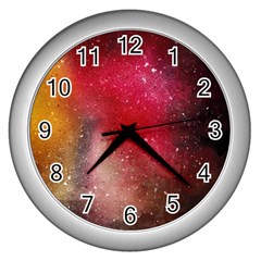 Red Galaxy Paint Wall Clock (silver) by goljakoff