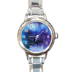 Blue Space Paint Round Italian Charm Watch by goljakoff