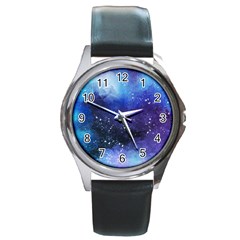 Blue space paint Round Metal Watch