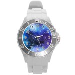 Blue space paint Round Plastic Sport Watch (L) Front