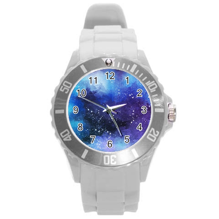 Blue space paint Round Plastic Sport Watch (L)