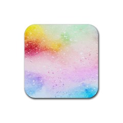 Rainbow Splashes Rubber Coaster (square)  by goljakoff