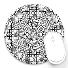 Modern Black And White Geometric Print Round Mousepads by dflcprintsclothing