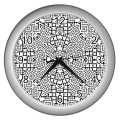 Modern Black And White Geometric Print Wall Clock (silver) by dflcprintsclothing