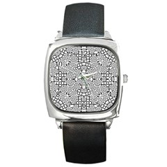 Modern Black And White Geometric Print Square Metal Watch