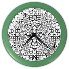 Modern Black And White Geometric Print Color Wall Clock by dflcprintsclothing