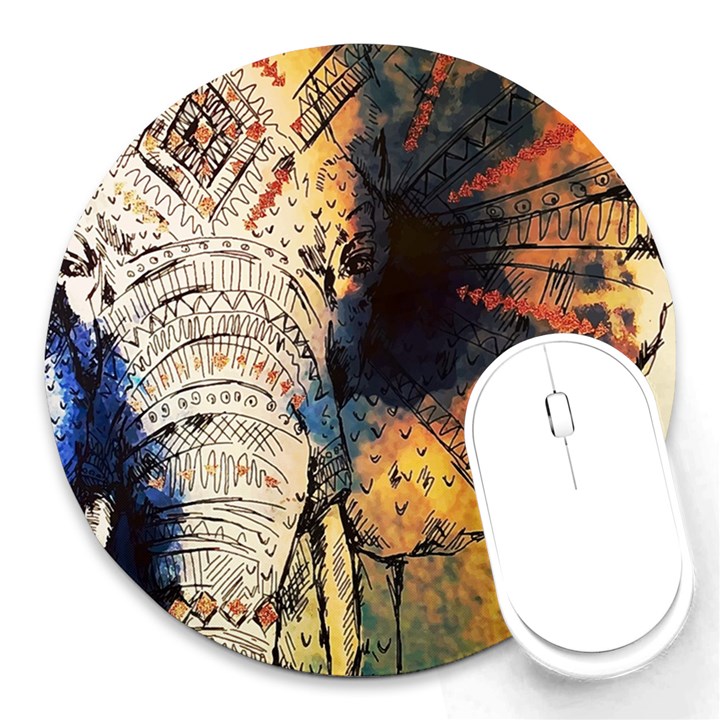 Elephant mandala Round Mousepads