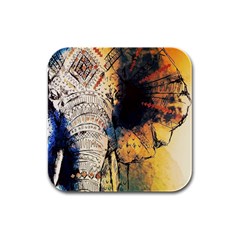 Elephant Mandala Rubber Square Coaster (4 Pack)  by goljakoff