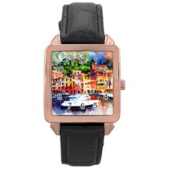 Boat Rose Gold Leather Watch  by goljakoff