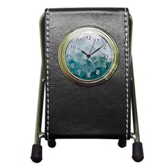 Blue Green Waves Pen Holder Desk Clock by goljakoff