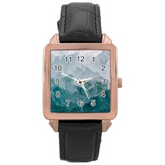 Blue Green Waves Rose Gold Leather Watch  by goljakoff