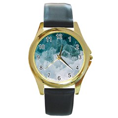 Blue Waves Round Gold Metal Watch by goljakoff