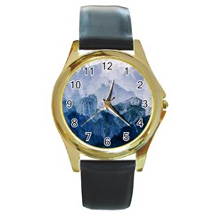 Blue Mountain Round Gold Metal Watch by goljakoff