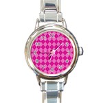 Pink Diamond Pattern Round Italian Charm Watch Front