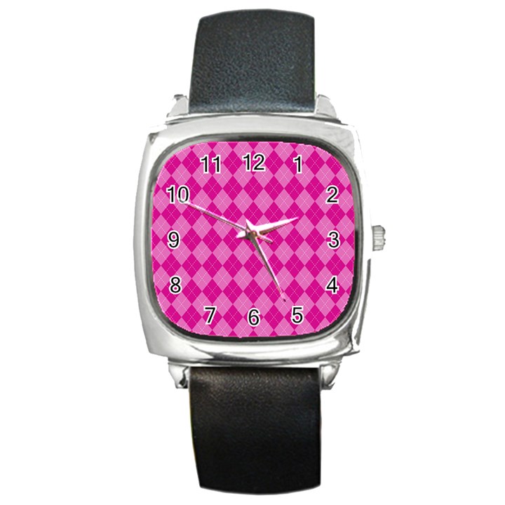 Pink Diamond Pattern Square Metal Watch