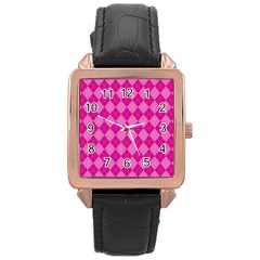 Pink Diamond Pattern Rose Gold Leather Watch  by ArtsyWishy