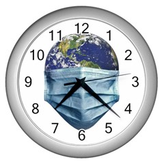 Earth With Face Mask Pandemic Concept Wall Clock (silver) by dflcprintsclothing