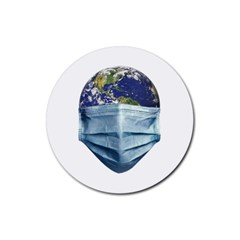 Earth With Face Mask Pandemic Concept Rubber Coaster (round)  by dflcprintsclothing