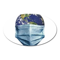 Earth With Face Mask Pandemic Concept Oval Magnet by dflcprintsclothing