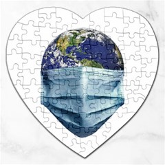 Earth With Face Mask Pandemic Concept Jigsaw Puzzle (heart) by dflcprintsclothing