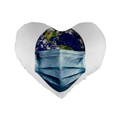 Earth With Face Mask Pandemic Concept Standard 16  Premium Flano Heart Shape Cushions by dflcprintsclothing