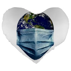 Earth With Face Mask Pandemic Concept Large 19  Premium Flano Heart Shape Cushions by dflcprintsclothing