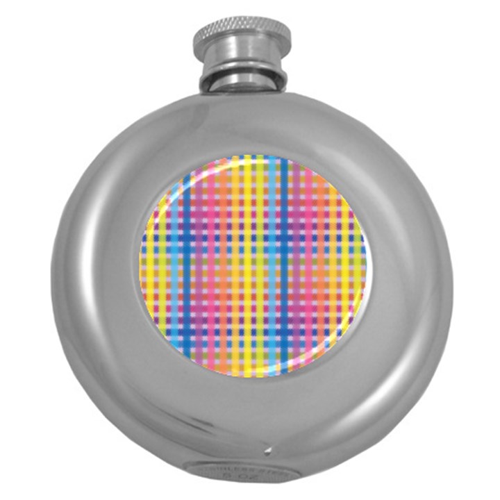 Digital Paper Stripes Rainbow Colors Round Hip Flask (5 oz)