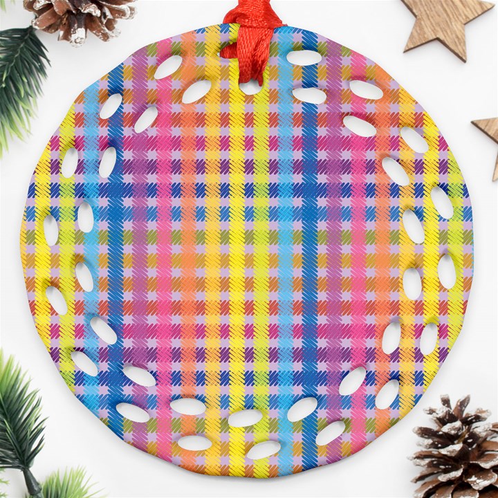 Digital Paper Stripes Rainbow Colors Ornament (Round Filigree)