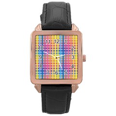 Digital Paper Stripes Rainbow Colors Rose Gold Leather Watch 