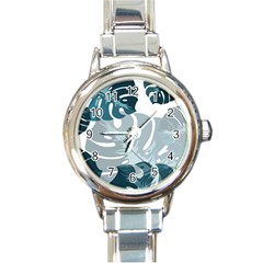 Monstera Leaves Background Round Italian Charm Watch