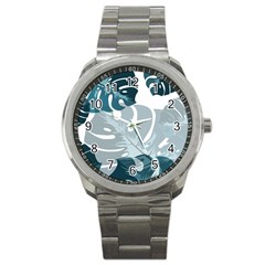 Monstera Leaves Background Sport Metal Watch