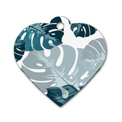 Monstera Leaves Background Dog Tag Heart (One Side)