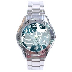 Monstera Leaves Background Stainless Steel Analogue Watch