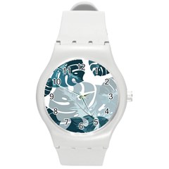 Monstera Leaves Background Round Plastic Sport Watch (M)