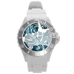 Monstera Leaves Background Round Plastic Sport Watch (L)