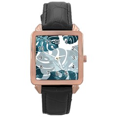 Monstera Leaves Background Rose Gold Leather Watch 