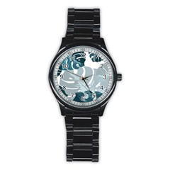 Monstera Leaves Background Stainless Steel Round Watch