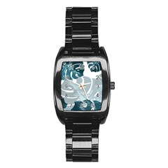 Monstera Leaves Background Stainless Steel Barrel Watch