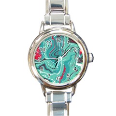 Green Vivid Marble Pattern 2 Round Italian Charm Watch by goljakoff